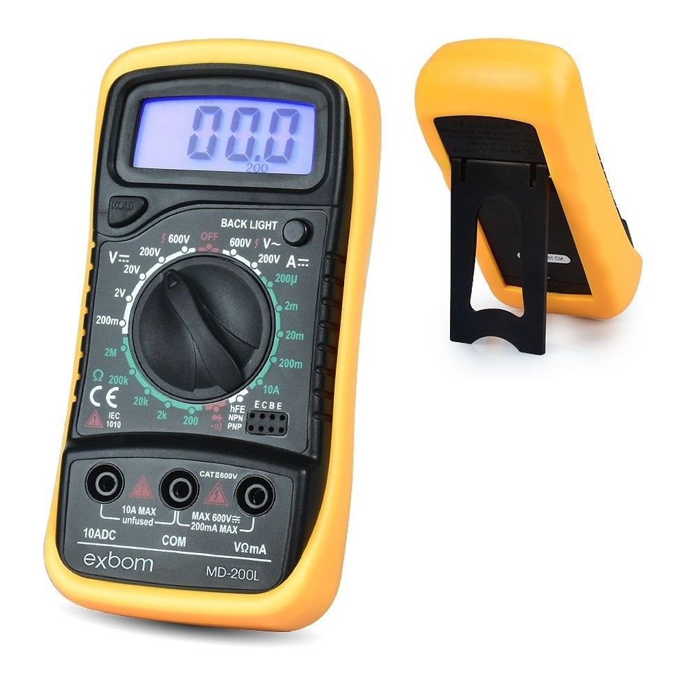 MULTIMETRO DIGITAL COM SUPORTE.CAPA PROTETORA E ILUMINAAAO EM UM VISOR DE LCD 3 A